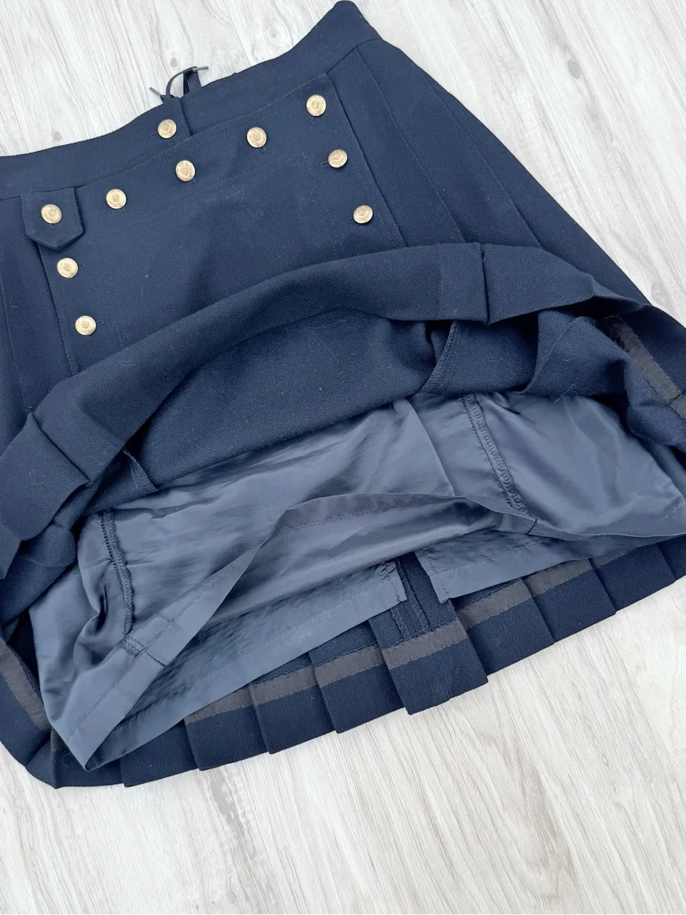 Ralph Lauren Vintage Navy Blue Pleated Wool Skirt
